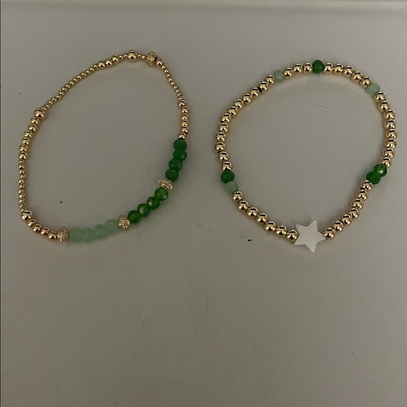 no brand Jewelry - Elegant Gold and Green Beaded Bracelet Set